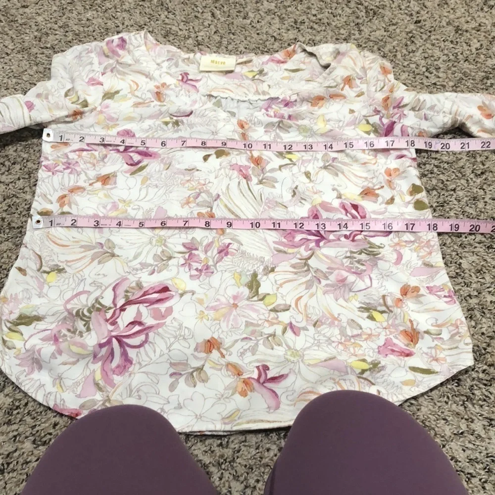 Anthropologie Maeve Pernille Top Blouse Size XS Cream Floral Puff Lantern Sleeve